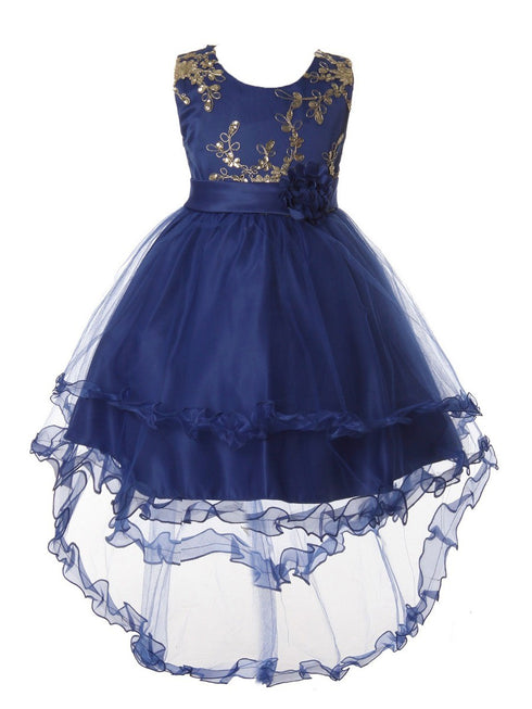 Rain Kids Girls Multi Color Gold Floral Applique Hi-Low Christmas Dress 3-12 - SophiasStyle.com